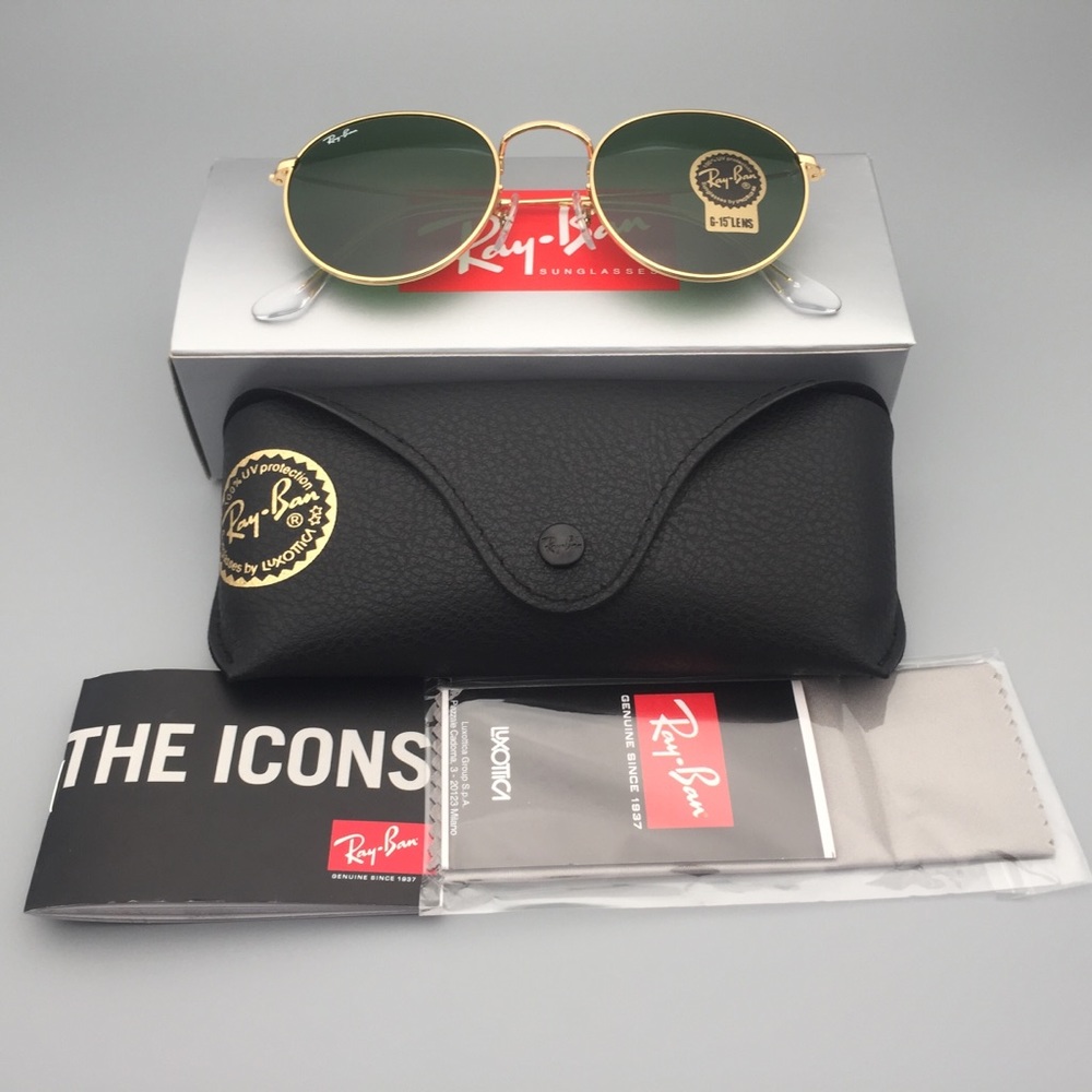 RB3447 001 Gold Green Sunglasses Ray-Ban Round